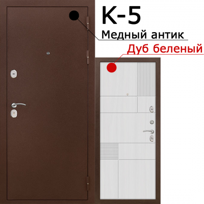 Входная дверь РАЙТВЕР К-5 (медный антик/белый ясень)  Петли слева в размере 780*2000мм